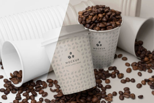 Free Plastic Cups With Coffee Beans Psd