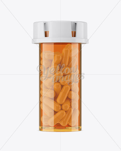 Free Plastic Orange Bottle With Capsules Mockup