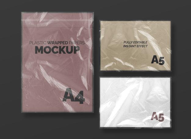 Free Plastic Wrapped Papers Mockup Set Psd