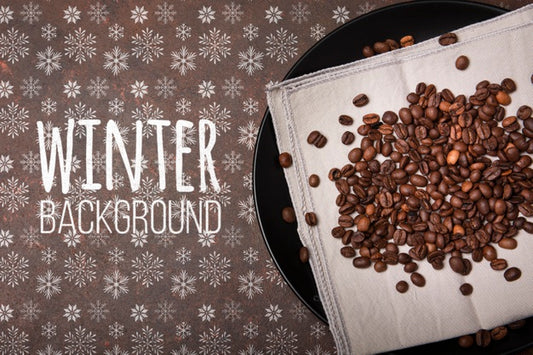 Free Plate With Coffee Beans And Winter Background Psd