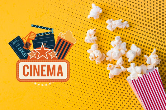 Free Popcorn And Cinema Mock-Up Flat Lay Psd
