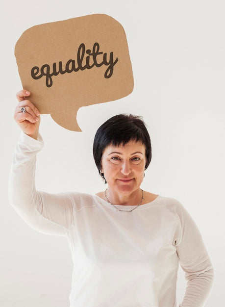 Free Portrait Of Mature Woman Holding Equality Sign Psd