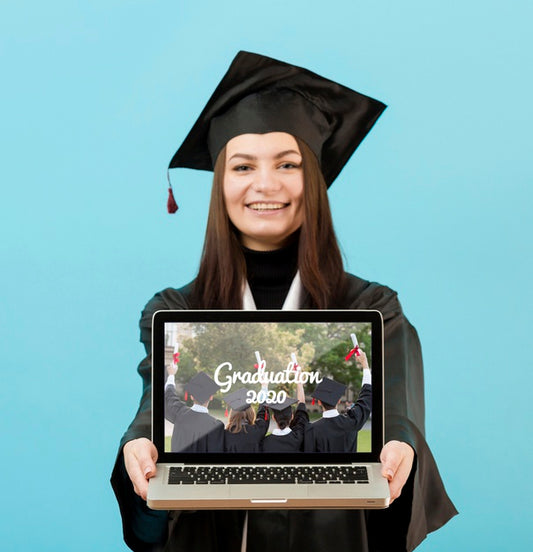 Free Portrait Of Student Holding Laptop With Mock-Up Psd