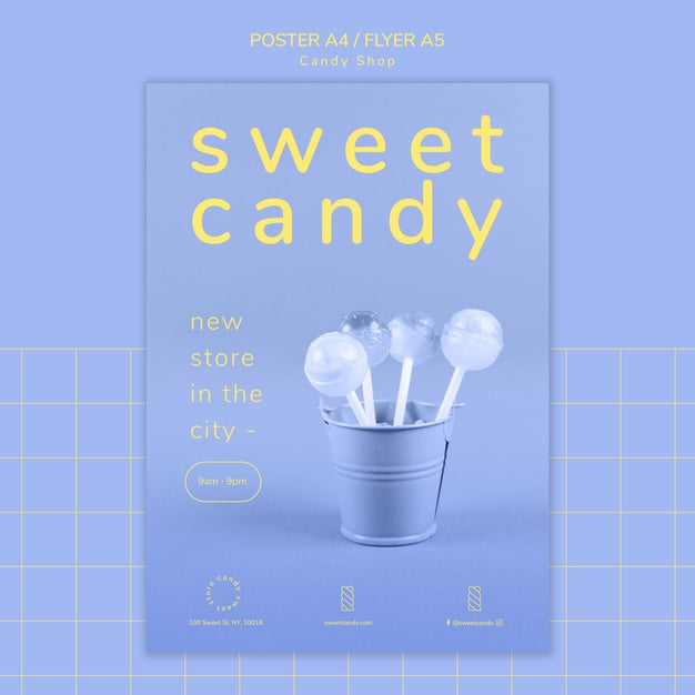 Free Poster Concept For Candy Shop Template Psd