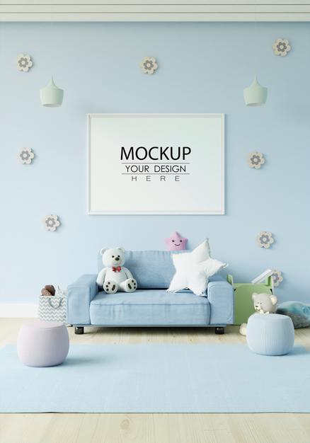 Free Poster Frame In Children'S Bedroom Mockup Psd