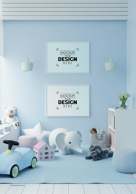 Free Poster Frame In Children'S Bedroom Mockup Psd