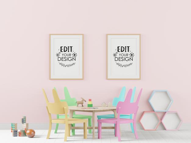 Free Poster Frame In Children'S Bedroom Psd Mockup Psd