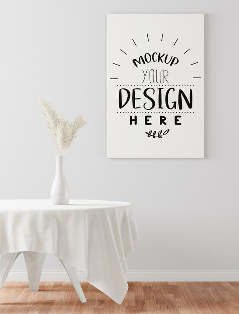 Free Poster Frame In Dining Room Mockup Psd