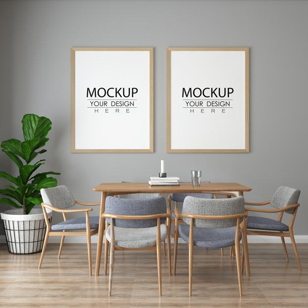 Free Poster Frame In Living Room Mock Up Psd