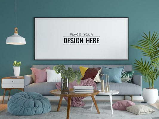 Free Poster Frame In Living Room Mock Up Psd