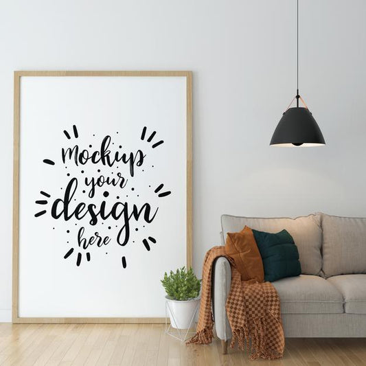 Free Poster Frame In Living Room Mock Up Psd