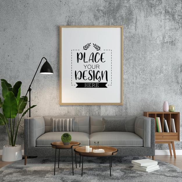 Free Poster Frame In Living Room Mock Up Psd