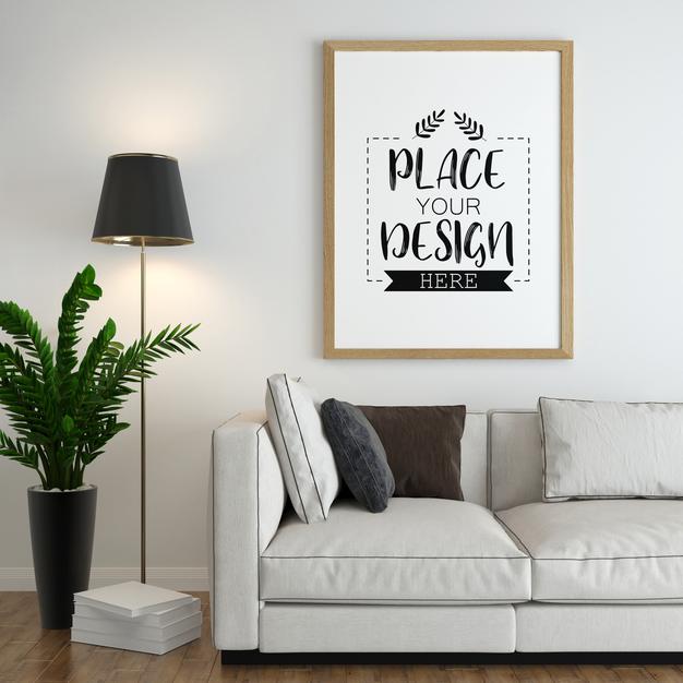 Free Poster Frame In Living Room Mock Up Psd