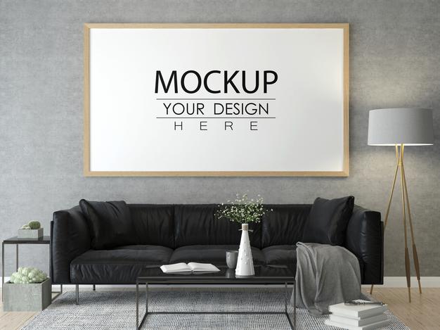 Free Poster Frame In Living Room Mock Up Psd