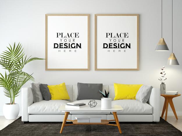 Free Poster Frame In Living Room Mock Up Psd