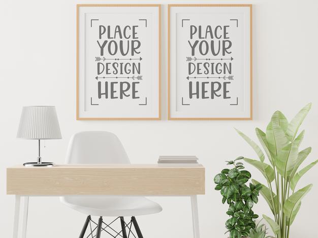 Free Poster Frame In Living Room Mockup Psd