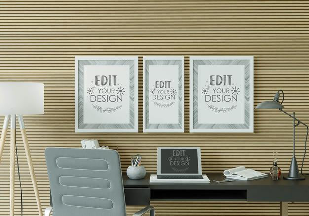 Free Poster Frame In Living Room Mockup Psd