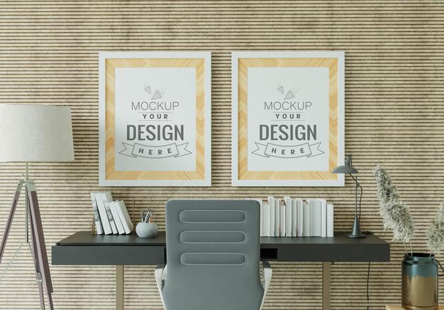 Free Poster Frame In Living Room Mockup Psd