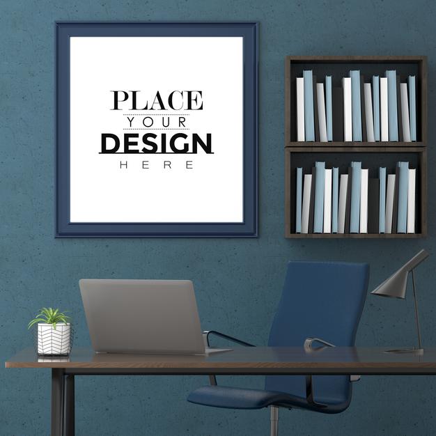 Free Poster Frame In Living Room Mockup Psd