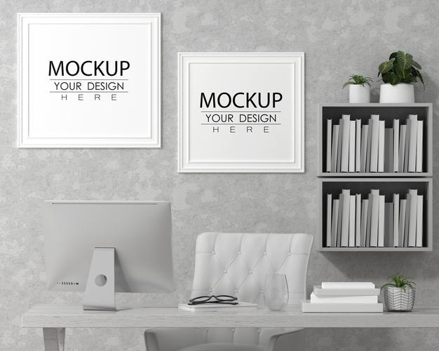 Free Poster Frame In Living Room Mockup Psd