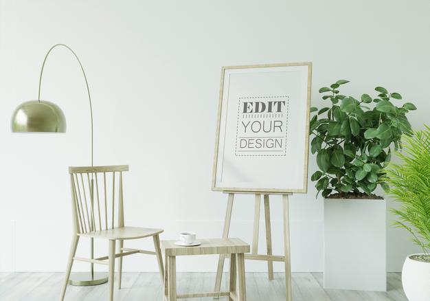 Free Poster Frame In Living Room Mockup Psd