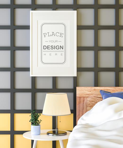 Free Poster Frame In Living Room Mockup Psd