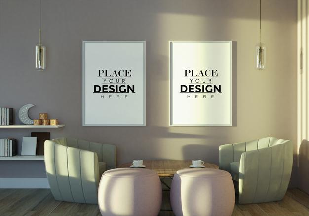 Free Poster Frame In Living Room Mockup Psd