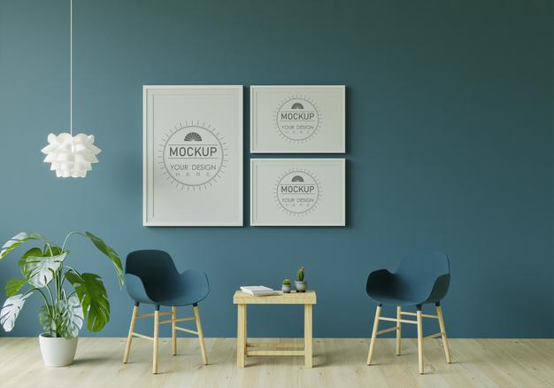 Free Poster Frame In Living Room Mockup Psd