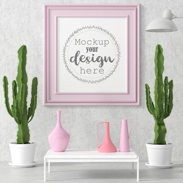 Free Poster Frame In Living Room Mockup Psd