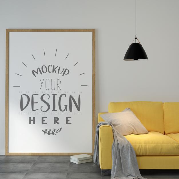 Free Poster Frame In Living Room Mockup Psd