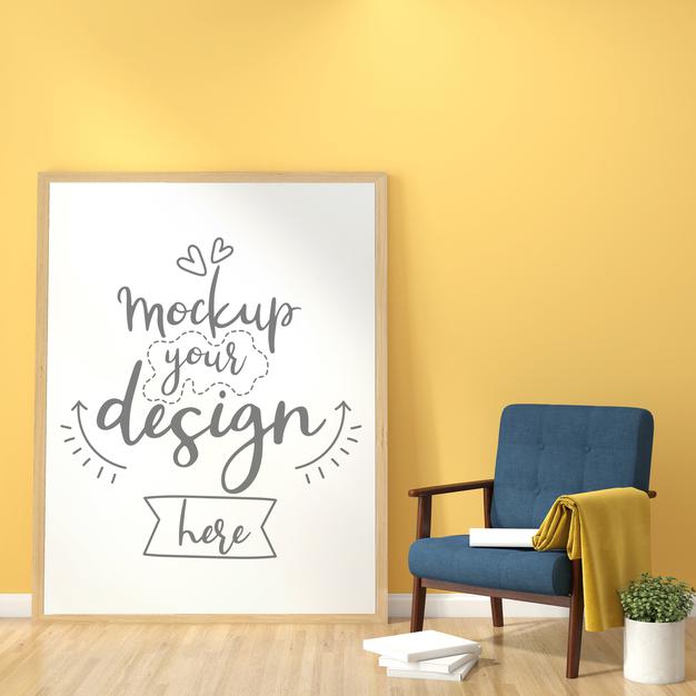 Free Poster Frame In Living Room Mockup Psd