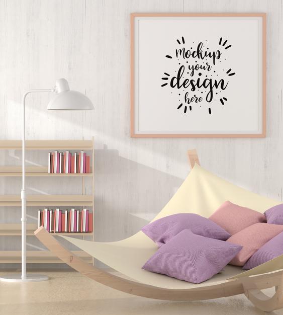 Free Poster Frame In Living Room Mockup Psd