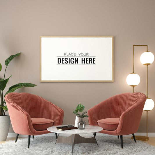 Free Poster Frame In Living Room Mockup Psd