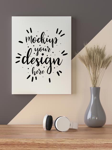 Free Poster Frame In Living Room Mockup Psd