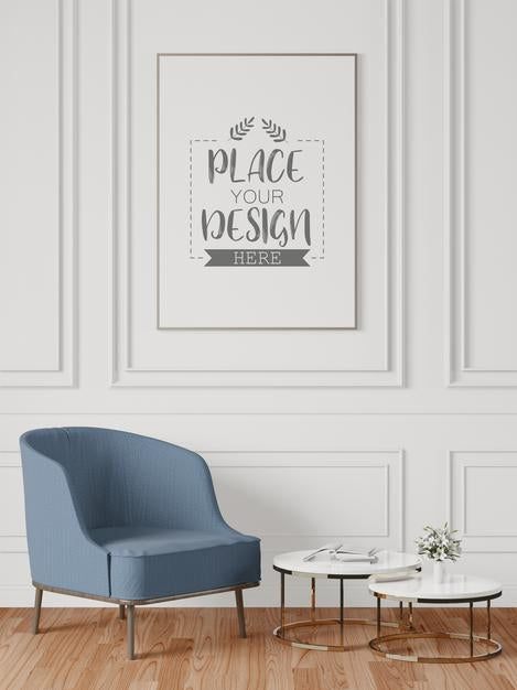 Free Poster Frame In Living Room Mockup Psd