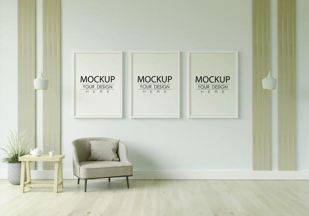Free Poster Frame In Living Room Mockup Psd