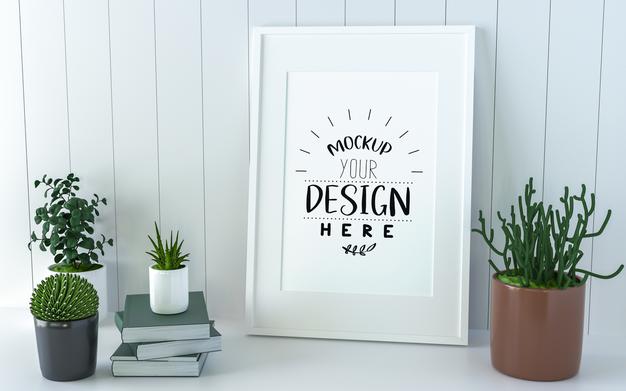 Free Poster Frame In Living Room Mockup Psd