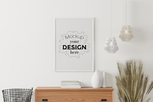 Free Poster Frame In Living Room Mockup Psd