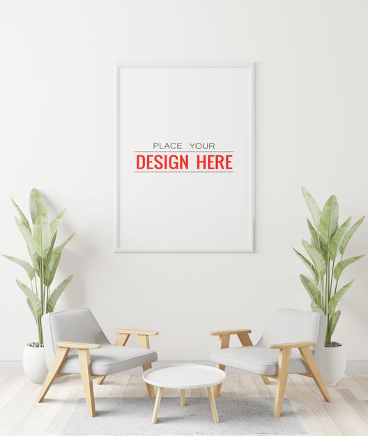 Free Poster Frame In Living Room Mockup Psd