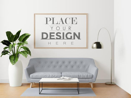 Free Poster Frame In Living Room Mockup Psd