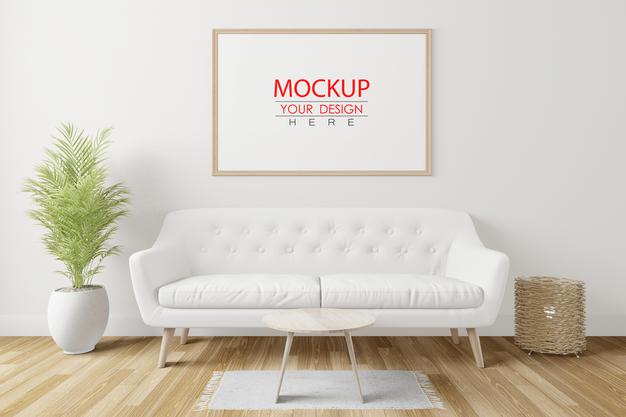 Free Poster Frame In Living Room Mockup Psd