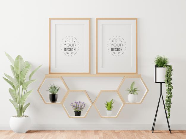 Free Poster Frame In Living Room Mockup Psd