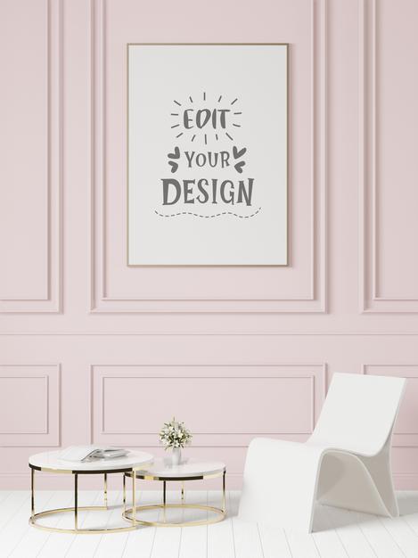 Free Poster Frame In Living Room Mockup Psd