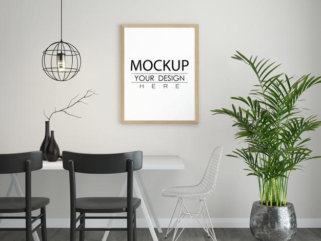 Free Poster Frame In Living Room Mockup Psd