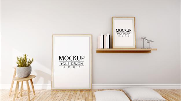 Free Poster Frame In Living Room Mockup Psd