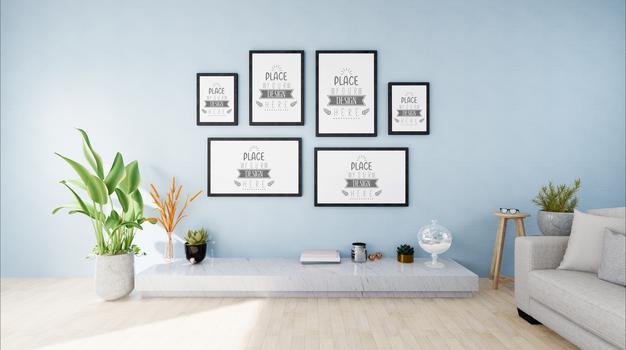 Free Poster Frame In Living Room Mockup Psd