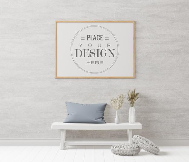 Free Poster Frame In Living Room Mockup Psd