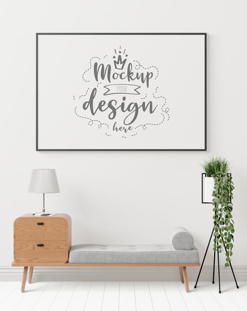 Free Poster Frame In Living Room Mockup Psd