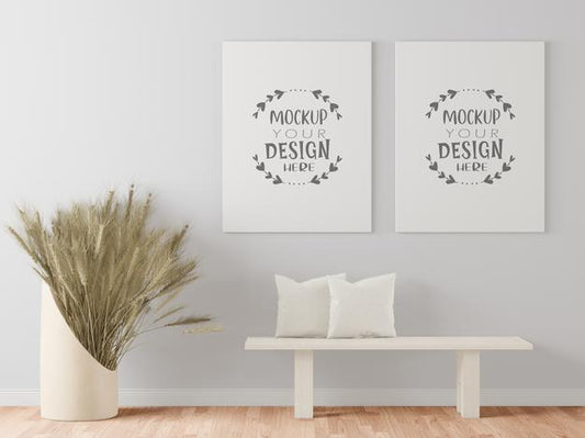 Free Poster Frame In Living Room Mockup Psd