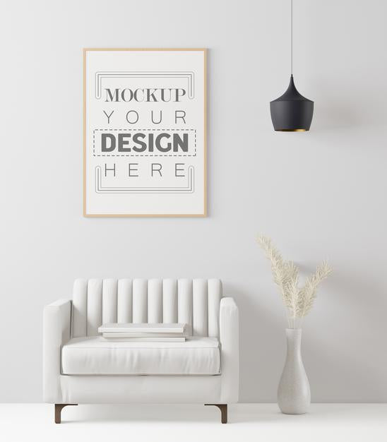 Free Poster Frame In Living Room Mockup Psd